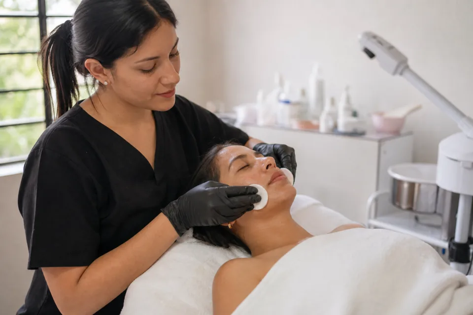 Profesional realizando un tratamiento facial